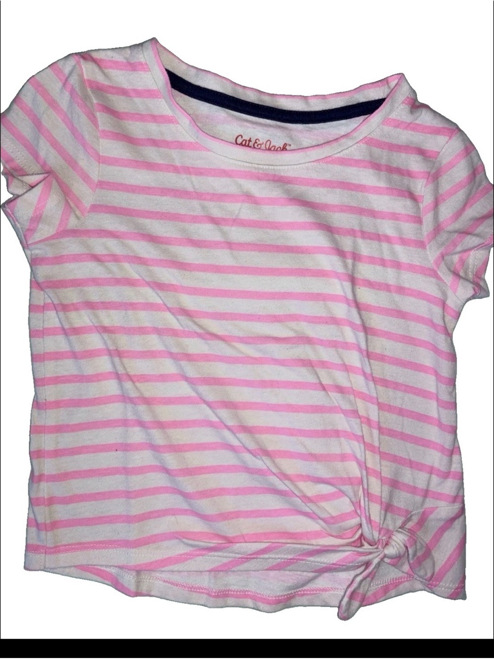 Cat & Jack White and Pink Striped Knot-Front Short Sleeve Tee